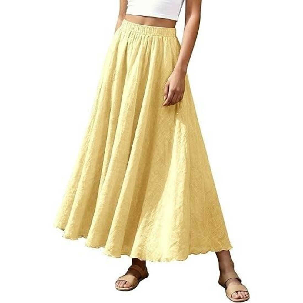 Women's Long Maxi Skirt One Size Bohemian Yellow Beach A-Line Elastic Waist